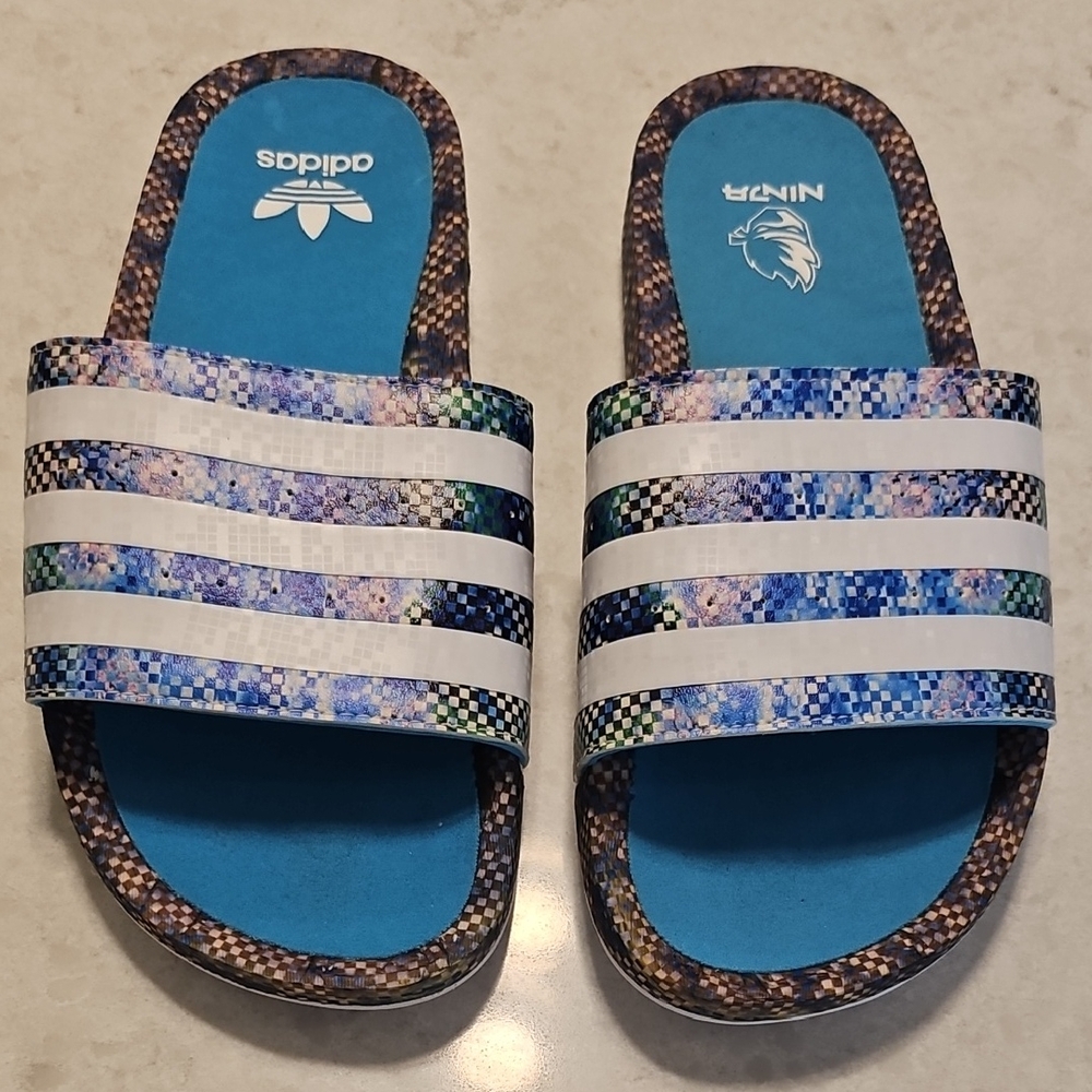 Adidas Multicolor and White Slide Sandals